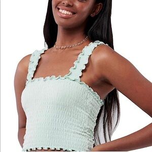 NWT Hollister Light Blue Smocked Ruffle Crop Tank Top Size XS
